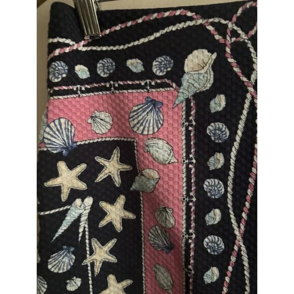 Talbots Navy Pink Shell Starfish Beach Nautical Print Pencil Side Zip Skirt 6 P - Picture 2 of 9
